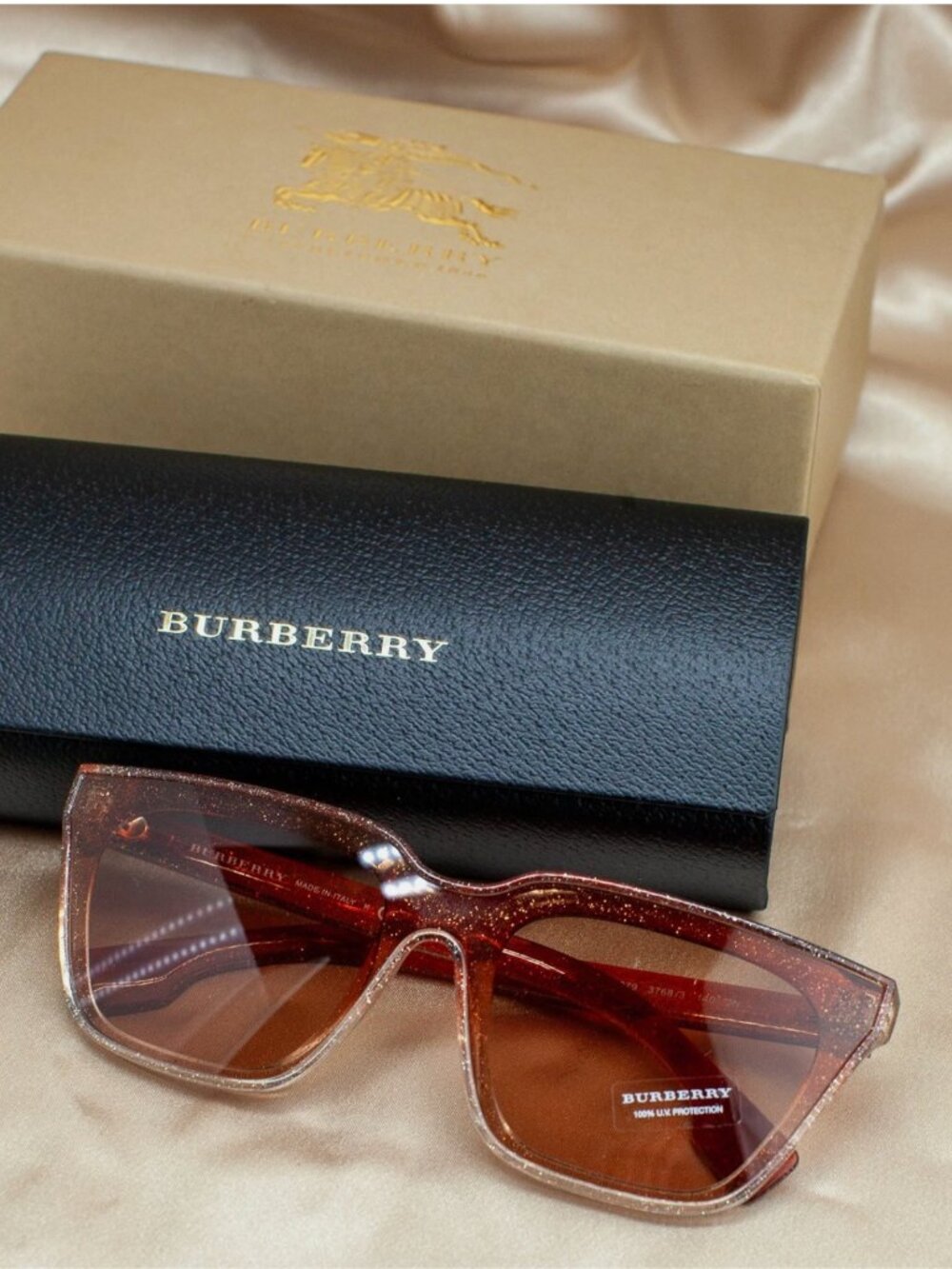 Burberry BE4273 Brown Glitter Square Sunglasses 55mm NWT Italy Full Set Auth